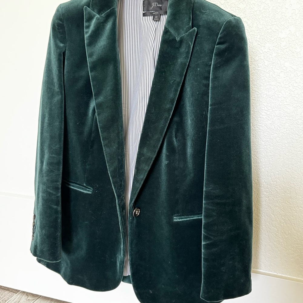 J. Crew Green Velvet Blazer- HAS BEEN ALTERED 10P Excellent Condition